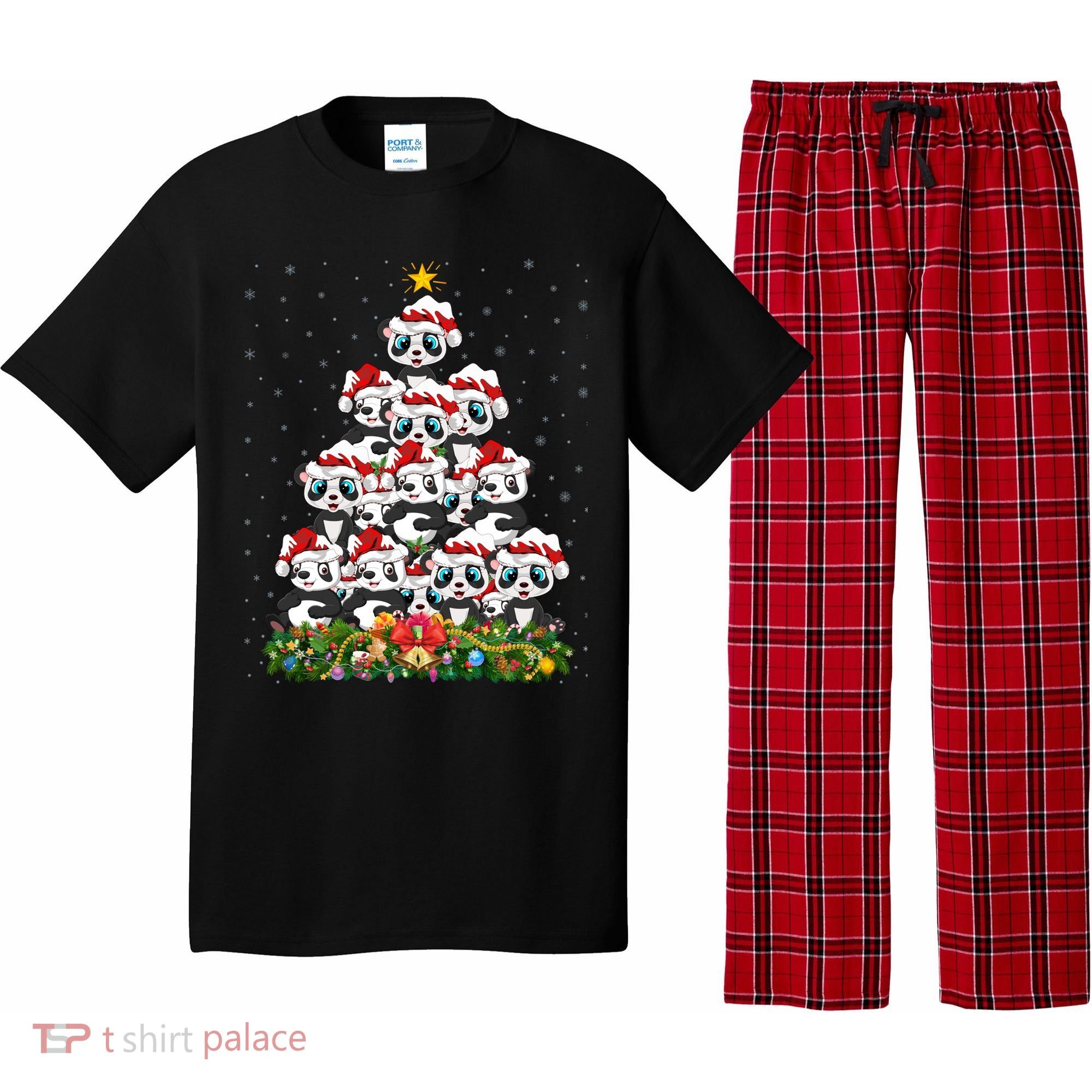 Panda Xmas Tree Lighting Santa Panda Christmas Gift Pajama Set