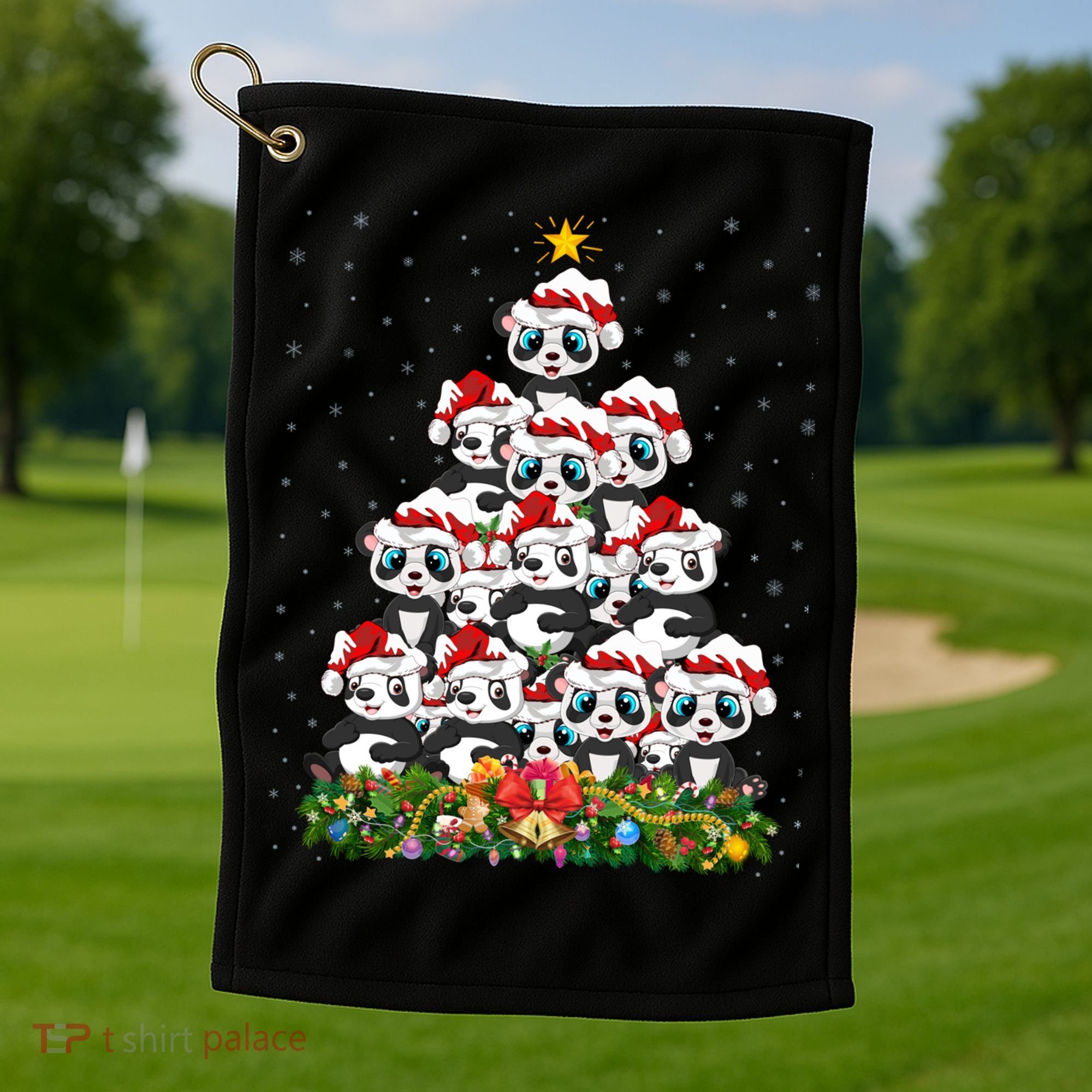 Panda Xmas Tree Lighting Santa Panda Christmas Gift Golf Towel