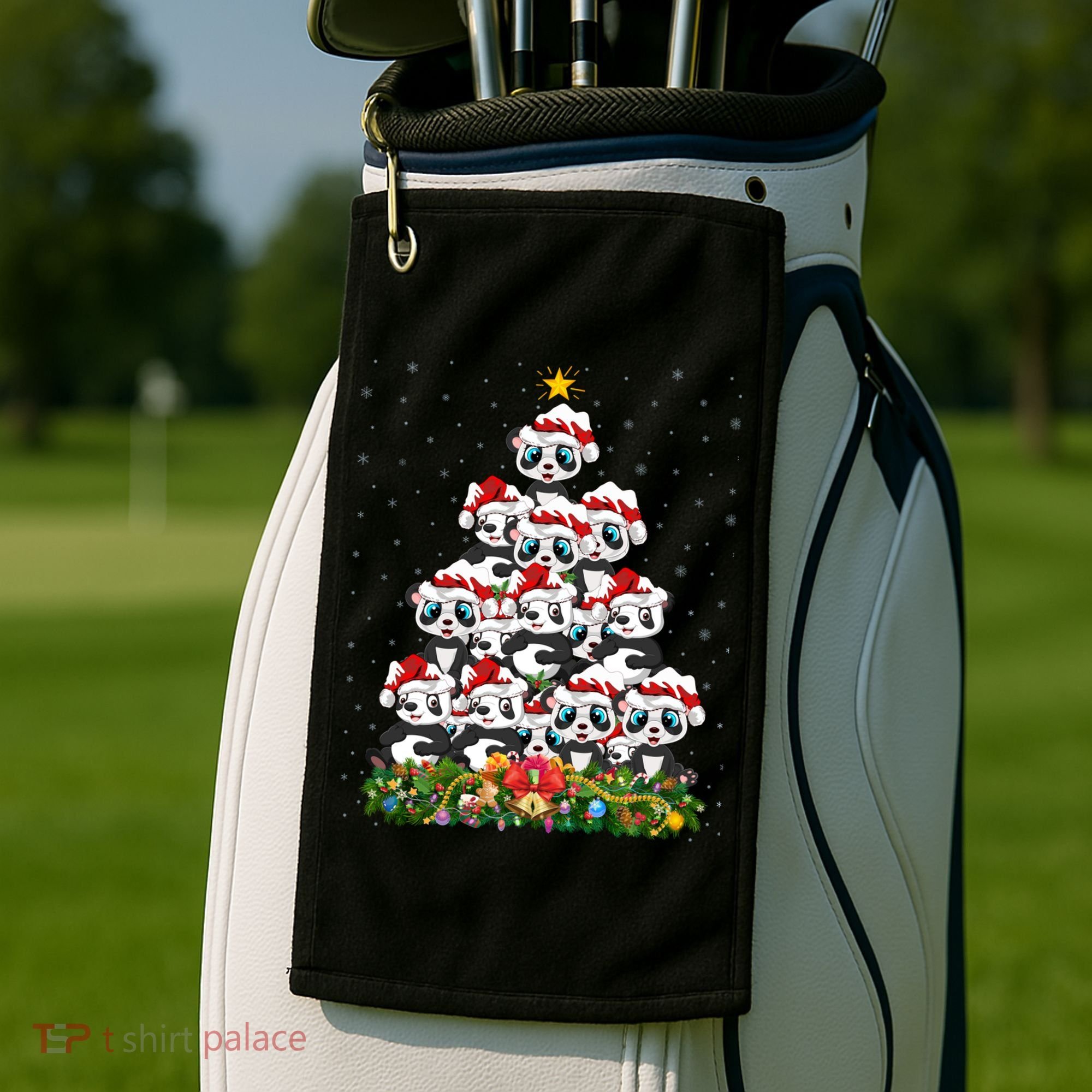 Panda Xmas Tree Lighting Santa Panda Christmas Gift Golf Towel