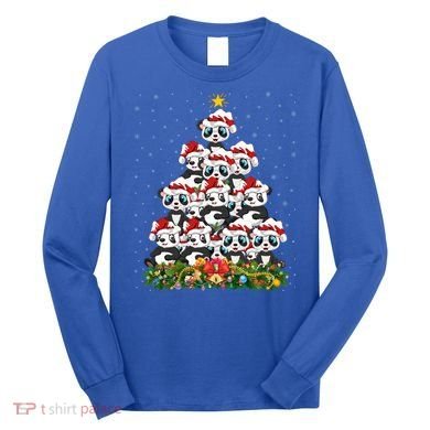 Panda Xmas Tree Lighting Santa Panda Christmas Gift Long Sleeve Shirt