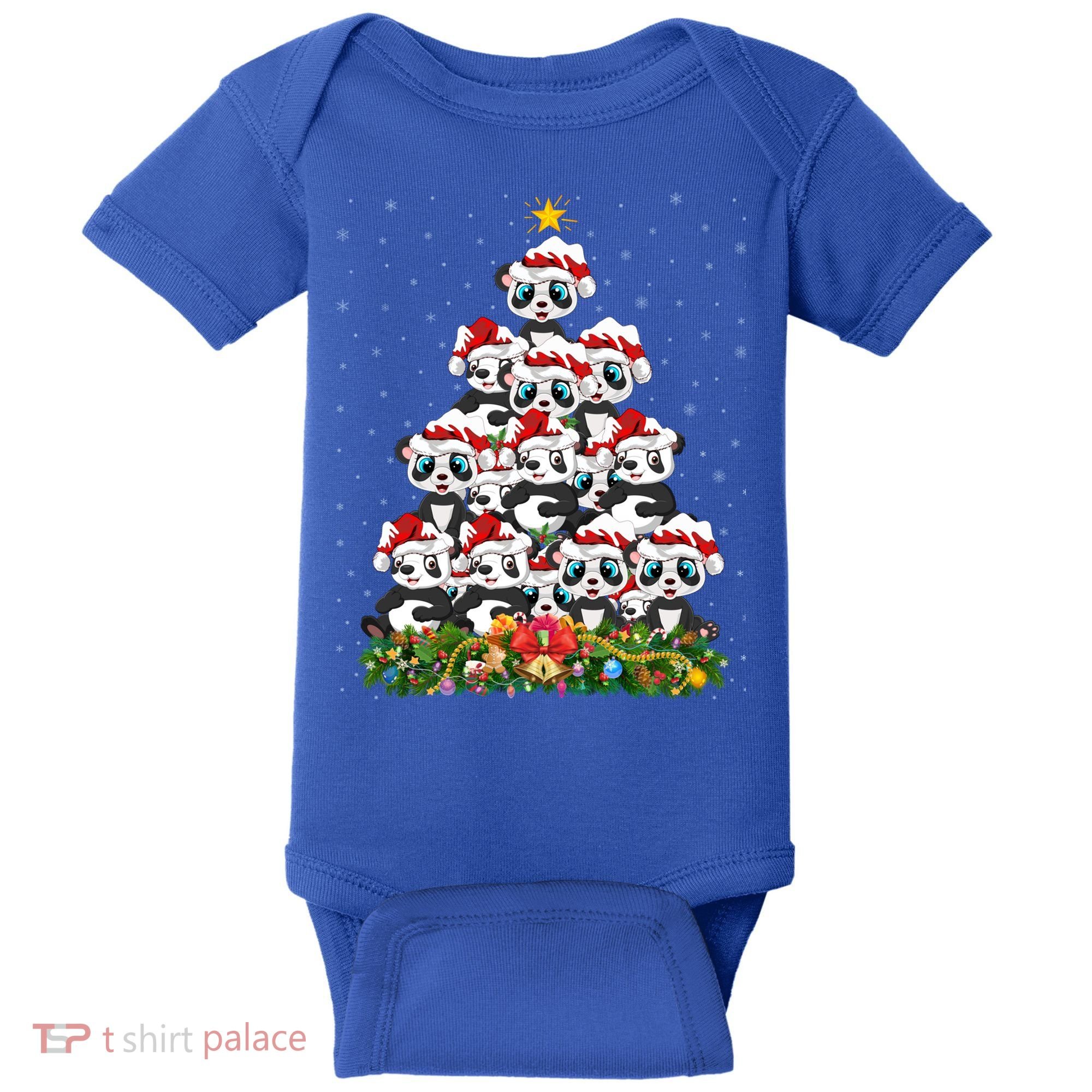 Panda Xmas Tree Lighting Santa Panda Christmas Gift Baby Bodysuit