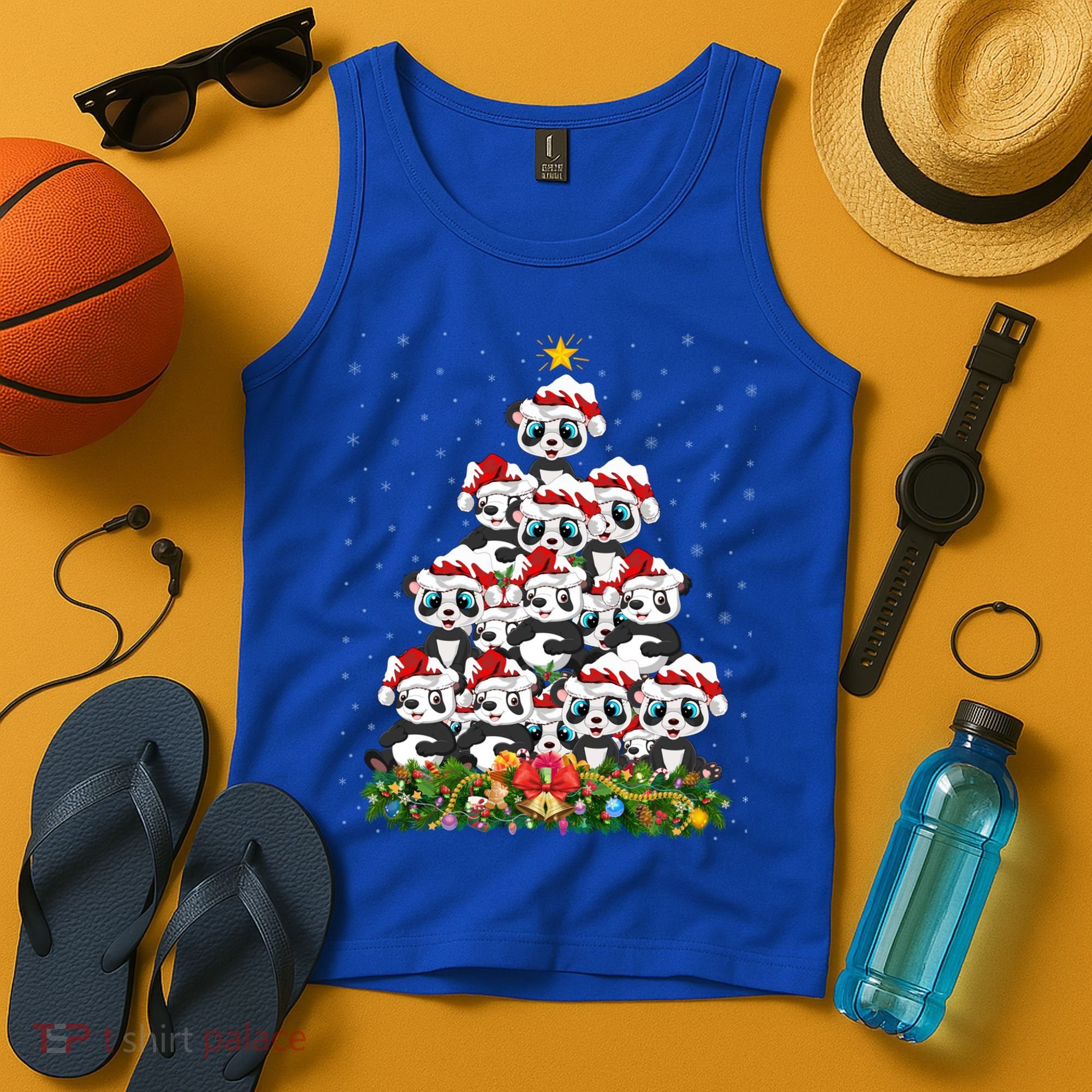 Panda Xmas Tree Lighting Santa Panda Christmas Gift Tank Top