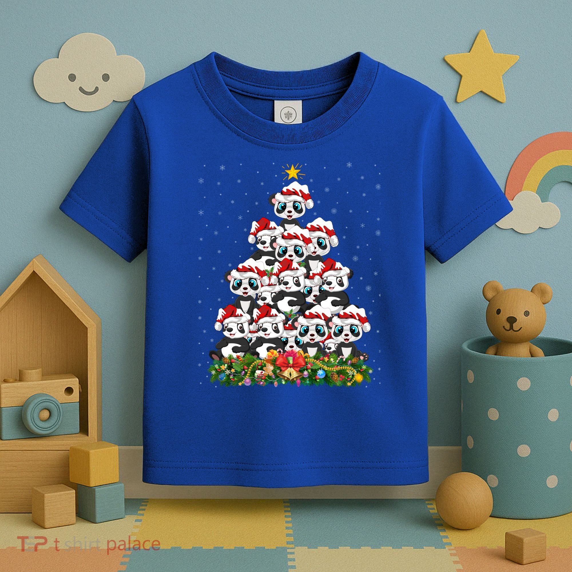 Panda Xmas Tree Lighting Santa Panda Christmas Gift Toddler T-Shirt