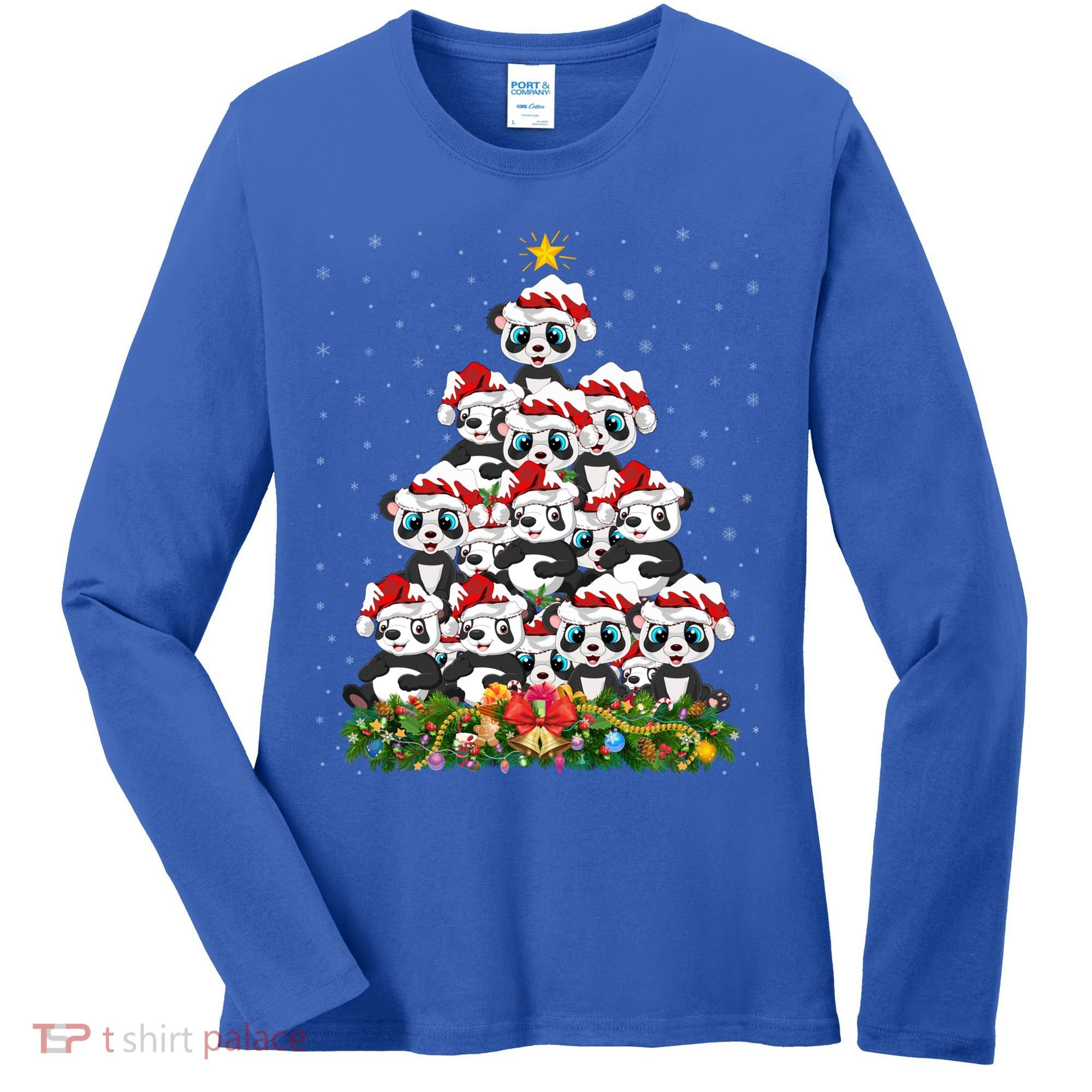 Panda Xmas Tree Lighting Santa Panda Christmas Gift Women's Long Sleeve Shirt