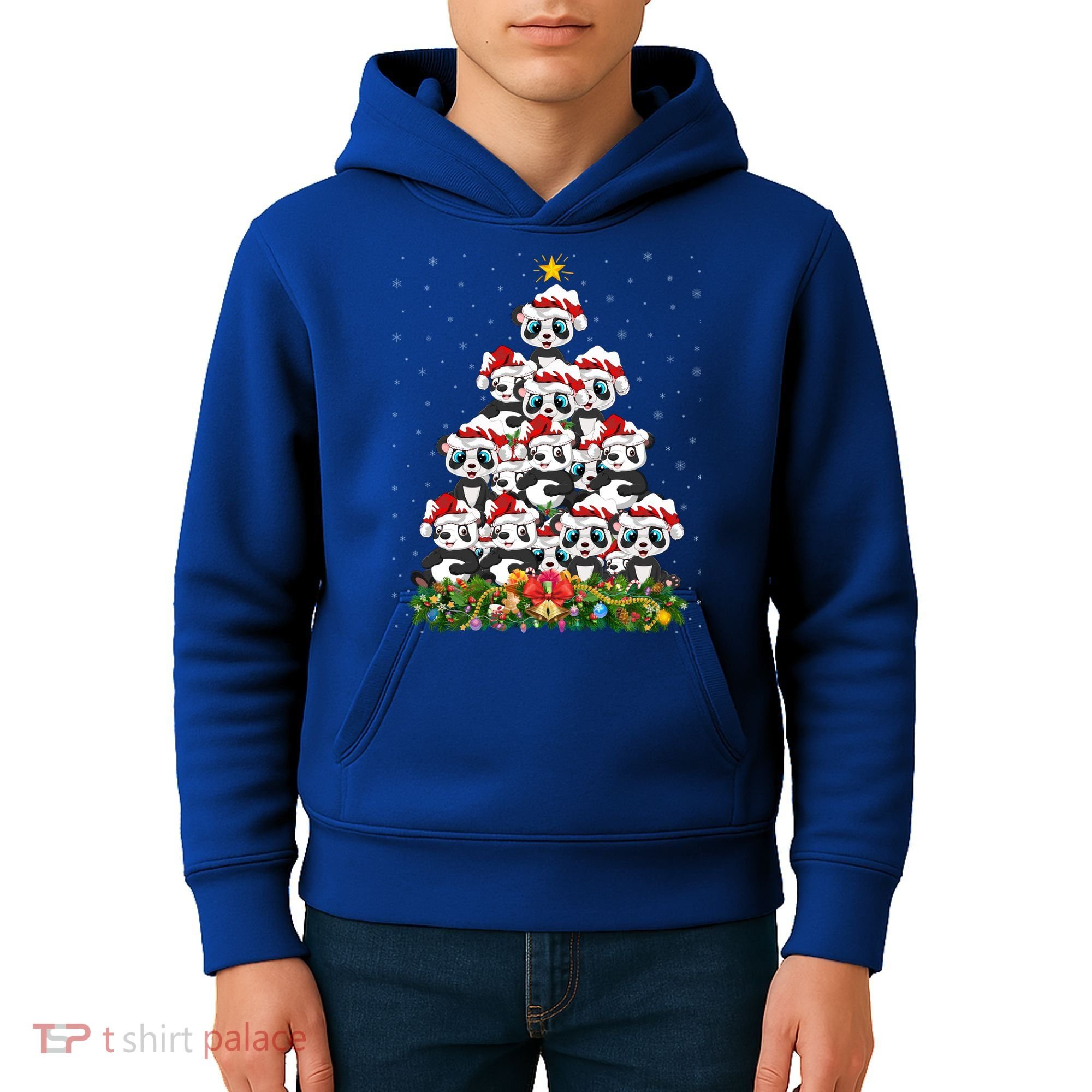Panda Xmas Tree Lighting Santa Panda Christmas Gift Kids Hoodie