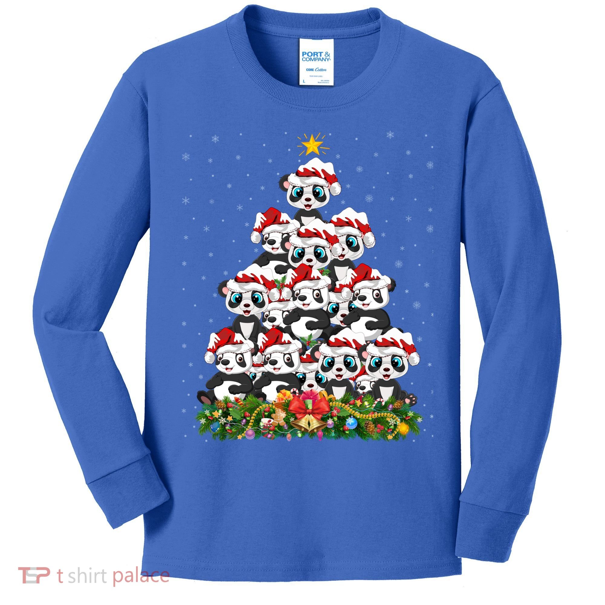 Panda Xmas Tree Lighting Santa Panda Christmas Gift Kids Long Sleeve Shirt