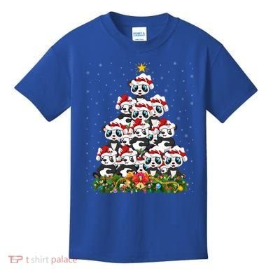 Panda Xmas Tree Lighting Santa Panda Christmas Gift Kids T-Shirt