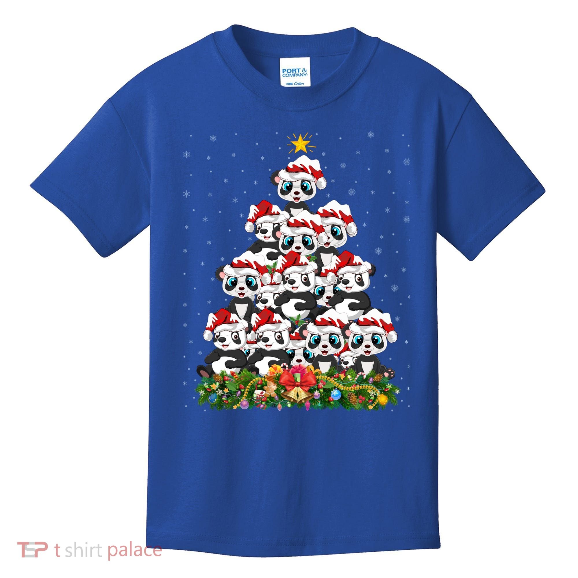 Panda Xmas Tree Lighting Santa Panda Christmas Gift Kids T-Shirt