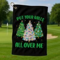 Put Your Balls All Over Me Funny Christmas Tree Holidays Gift Golf Towel thumb 1