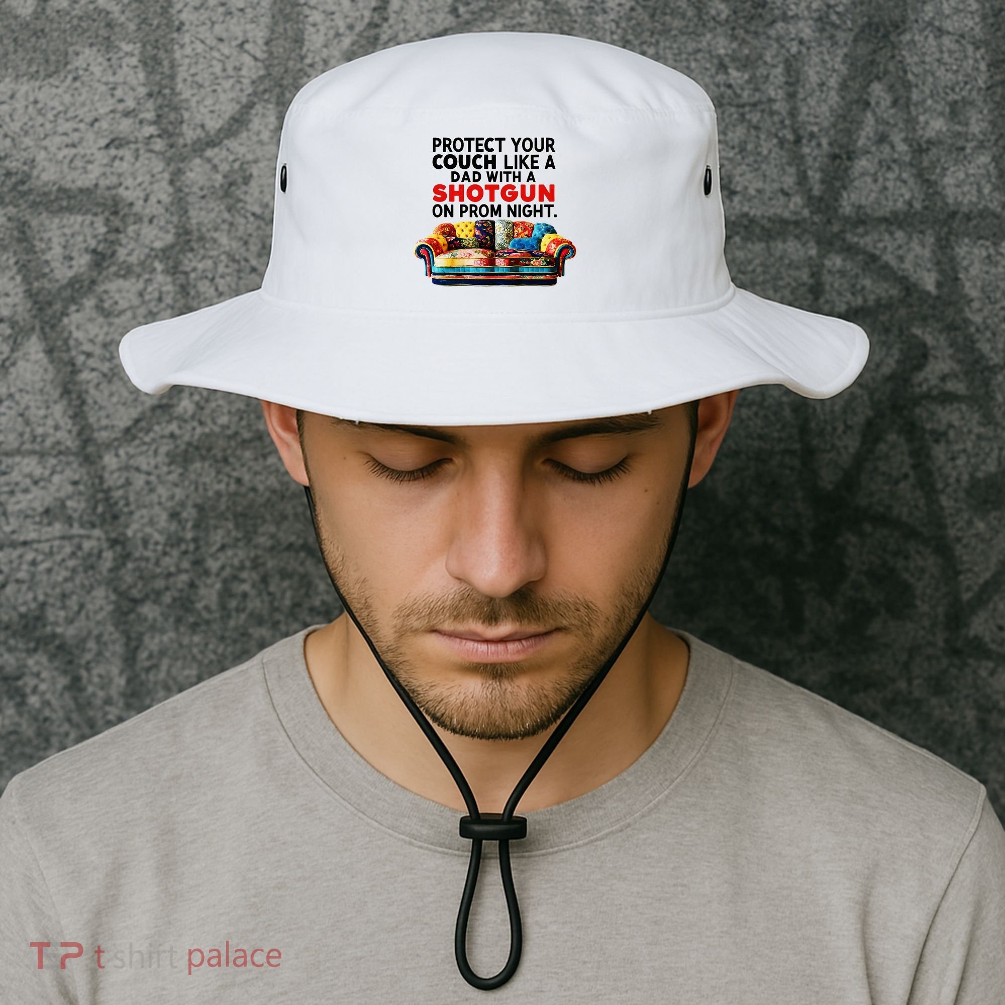 Protect Your Couch Like A Dad On Prom Night Funny Humor Meme Bucket Hat