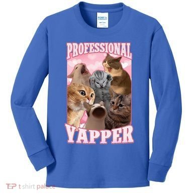 Professional Yapper Cat Meme Goofy Ahh Ironic Cat Kids Long Sleeve Shirt