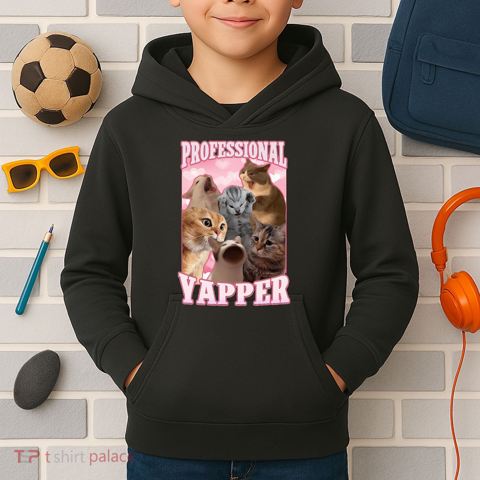 Professional Yapper Funny Cat Meme Goofy Ahh Ironic Cat Kids Hoodie