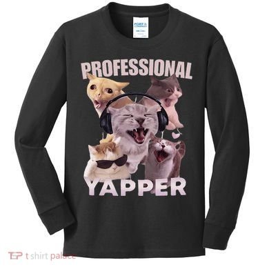 Professional Yapper Funny Cat Meme Goofy Ahh Ironic Cat Kids Long Sleeve Shirt