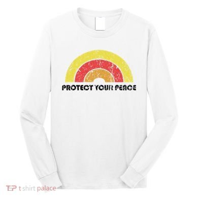 Protect Your Peace Mindful Yoga Vintage Rainbow Sun Boho Hip Long Sleeve Shirt
