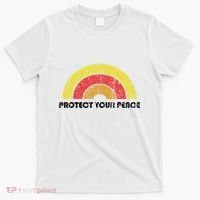 Protect Your Peace Mindful Yoga Vintage Rainbow Sun Boho Hip T-Shirt thumb 0