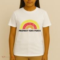 Protect Your Peace Mindful Yoga Vintage Rainbow Sun Boho Hip T-Shirt thumb 4