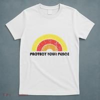 Protect Your Peace Mindful Yoga Vintage Rainbow Sun Boho Hip T-Shirt thumb 5