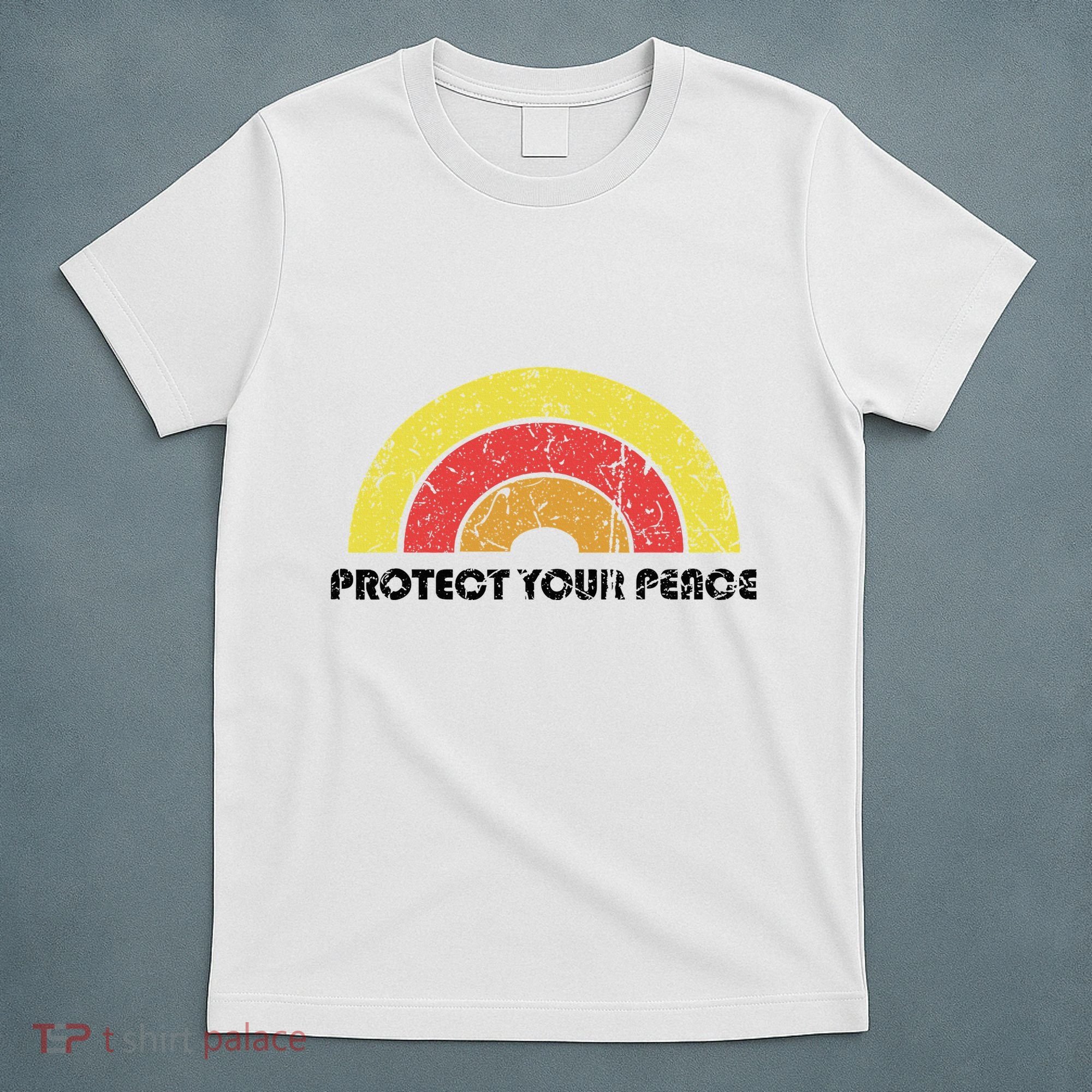 Protect Your Peace Mindful Yoga Vintage Rainbow Sun Boho Hip T-Shirt