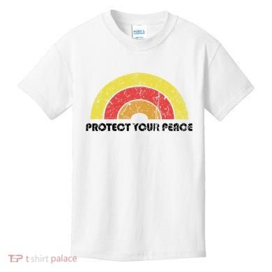 Protect Your Peace Mindful Yoga Vintage Rainbow Sun Boho Hip Kids T-Shirt