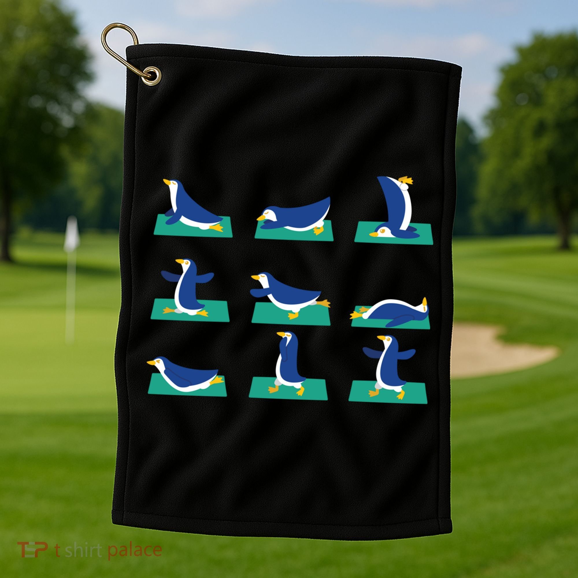 Penguin Yoga Poses Meditation Workout Exercise Mom Gift Funny Gift Golf Towel