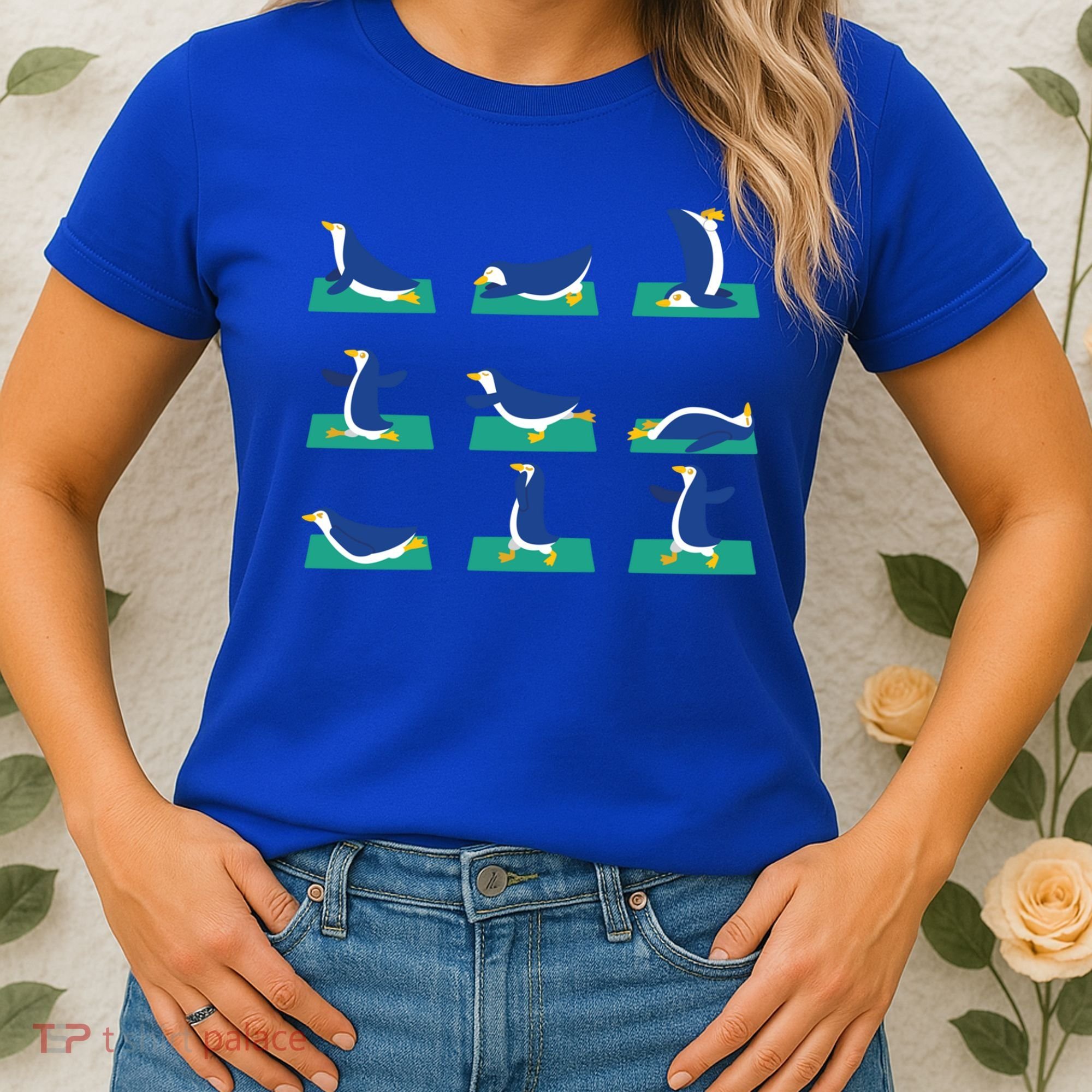 Penguin Yoga Poses Meditation Workout Exercise Mom Gift Funny Gift Women's T-Shirt