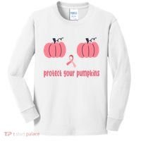 Protect Your Pumpkins Breast Cancer Awareness Kids Long Sleeve Shirt thumb 0