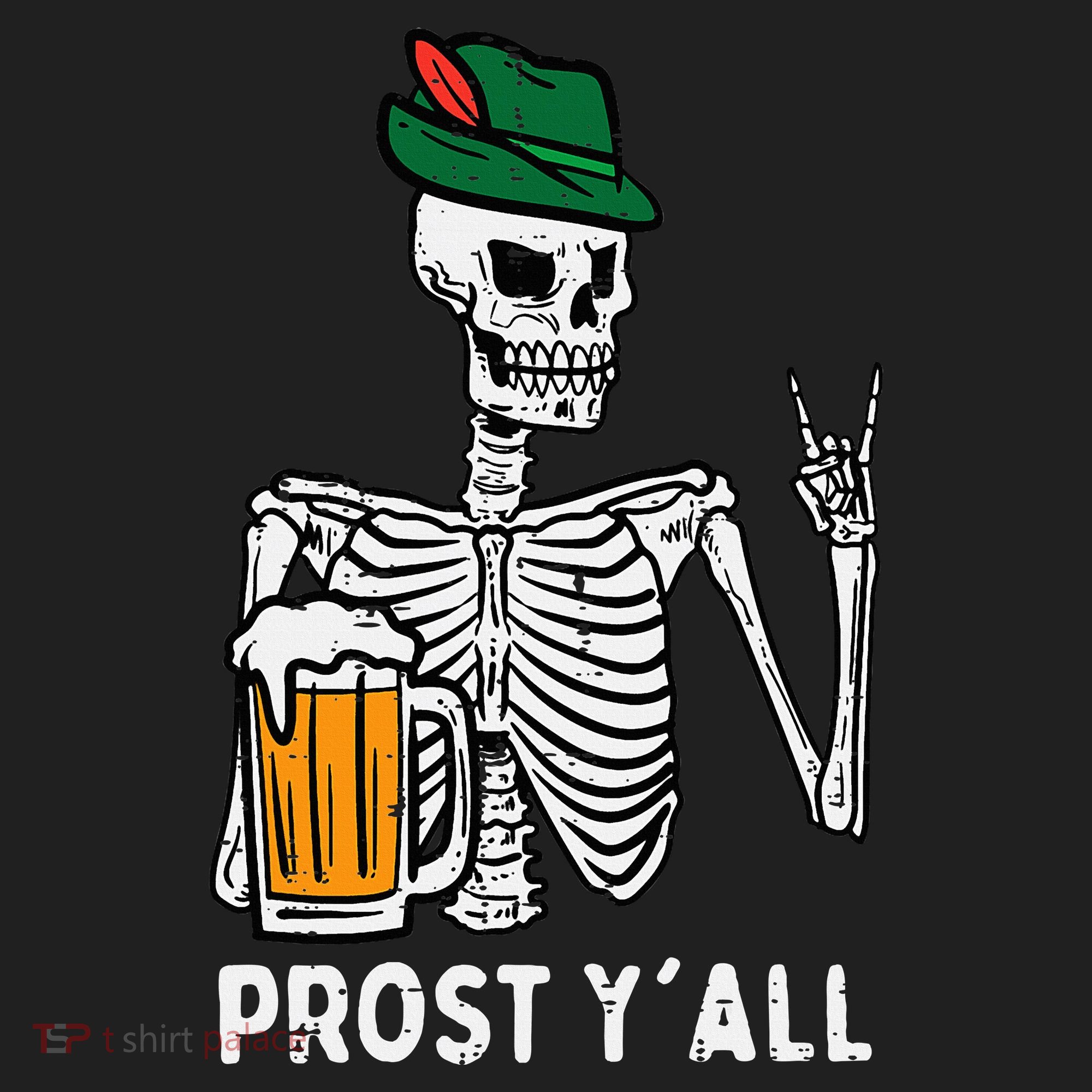 Prost YAll Skeleton Rocker Bavarian Rock Oktoberfest Hat