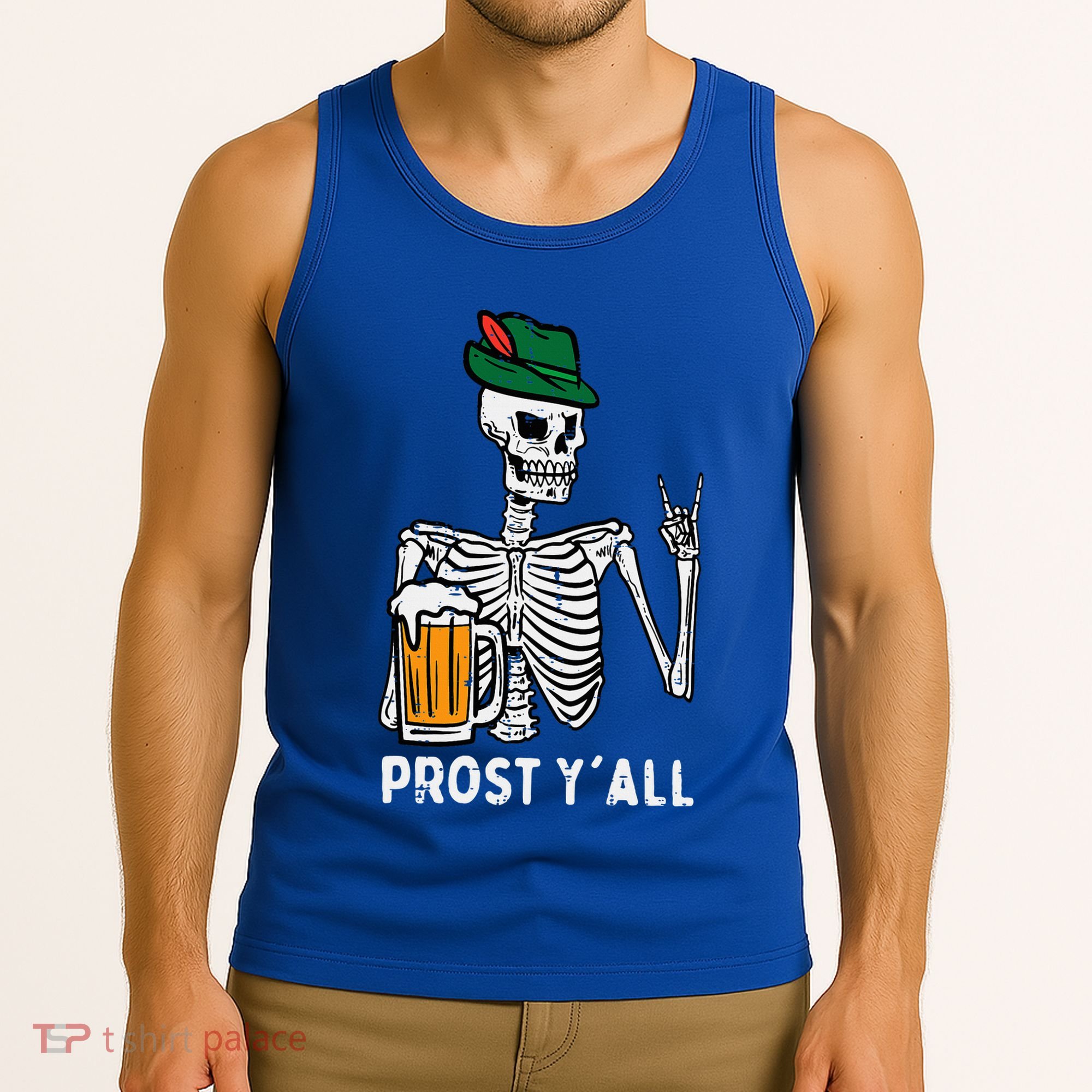 Prost YAll Skeleton Rocker Bavarian Rock Oktoberfest Tank Top
