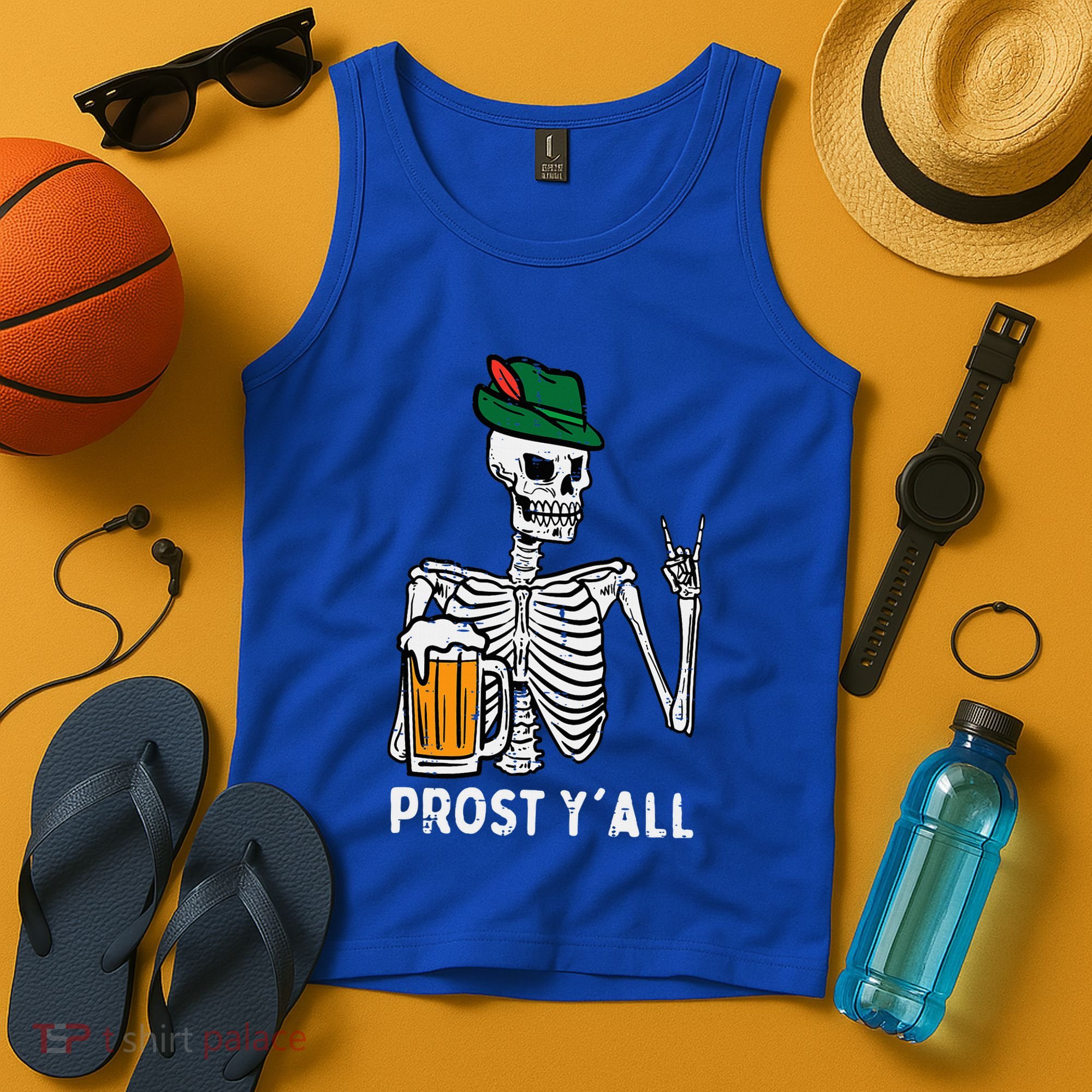 Prost YAll Skeleton Rocker Bavarian Rock Oktoberfest Tank Top