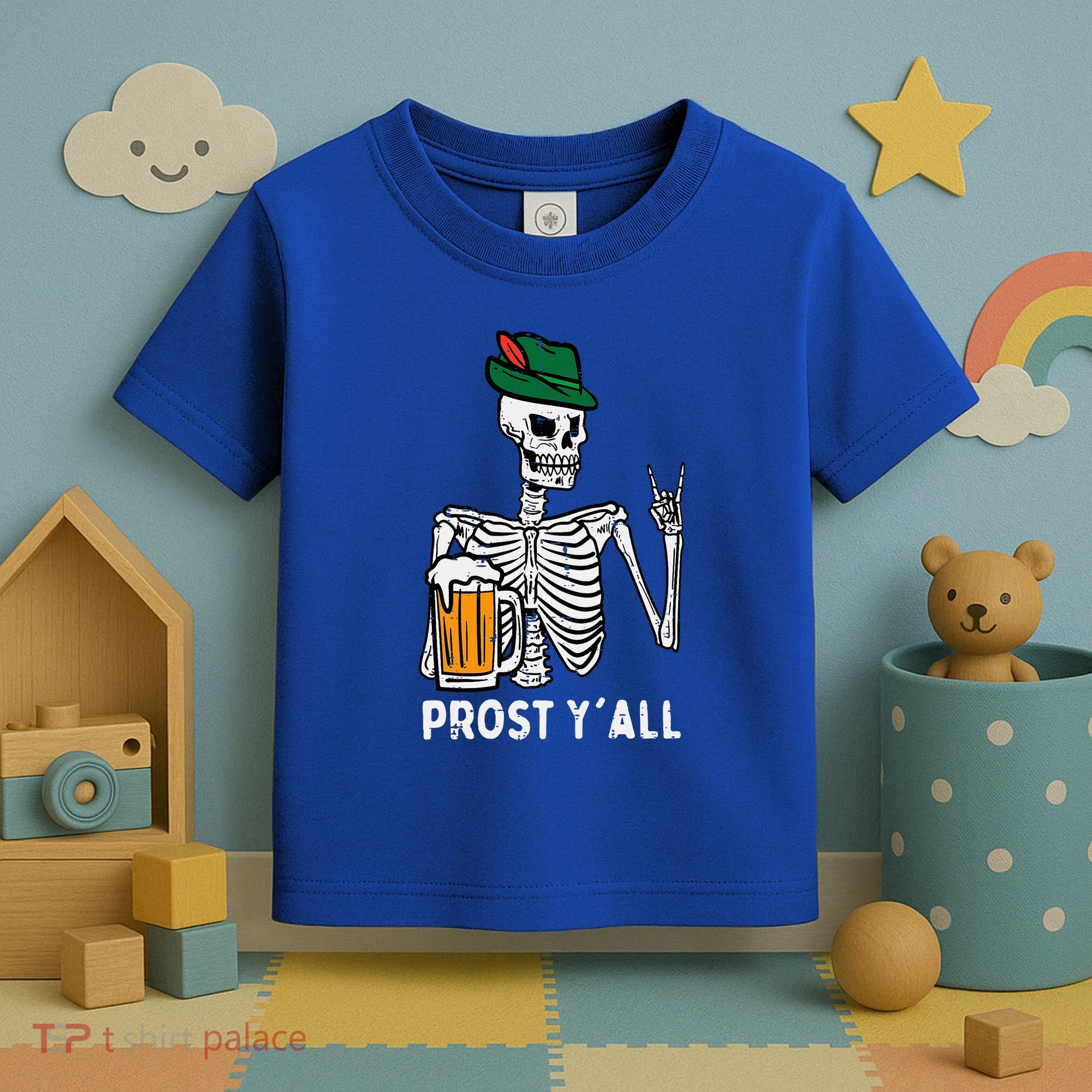 Prost YAll Skeleton Rocker Bavarian Rock Oktoberfest Toddler T-Shirt