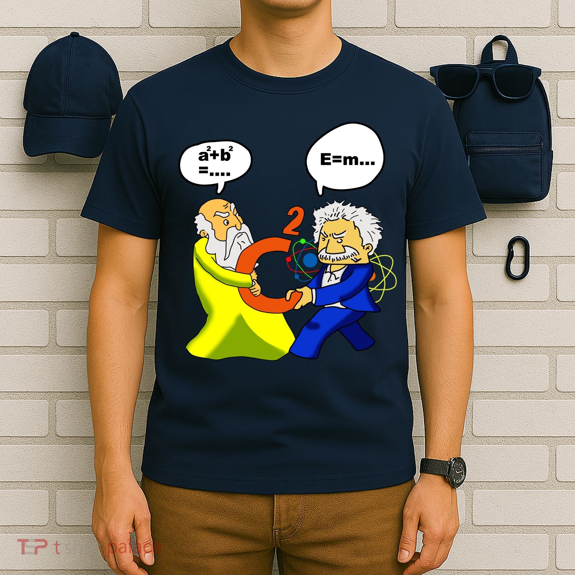 Pythagoras vs Einstein Funny Math Science T-Shirt