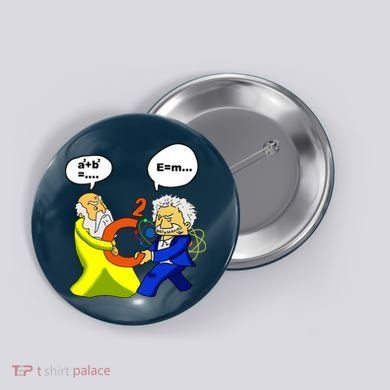 Pythagoras vs Einstein Funny Math Science Button