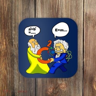 Pythagoras vs Einstein Funny Math Science Coaster