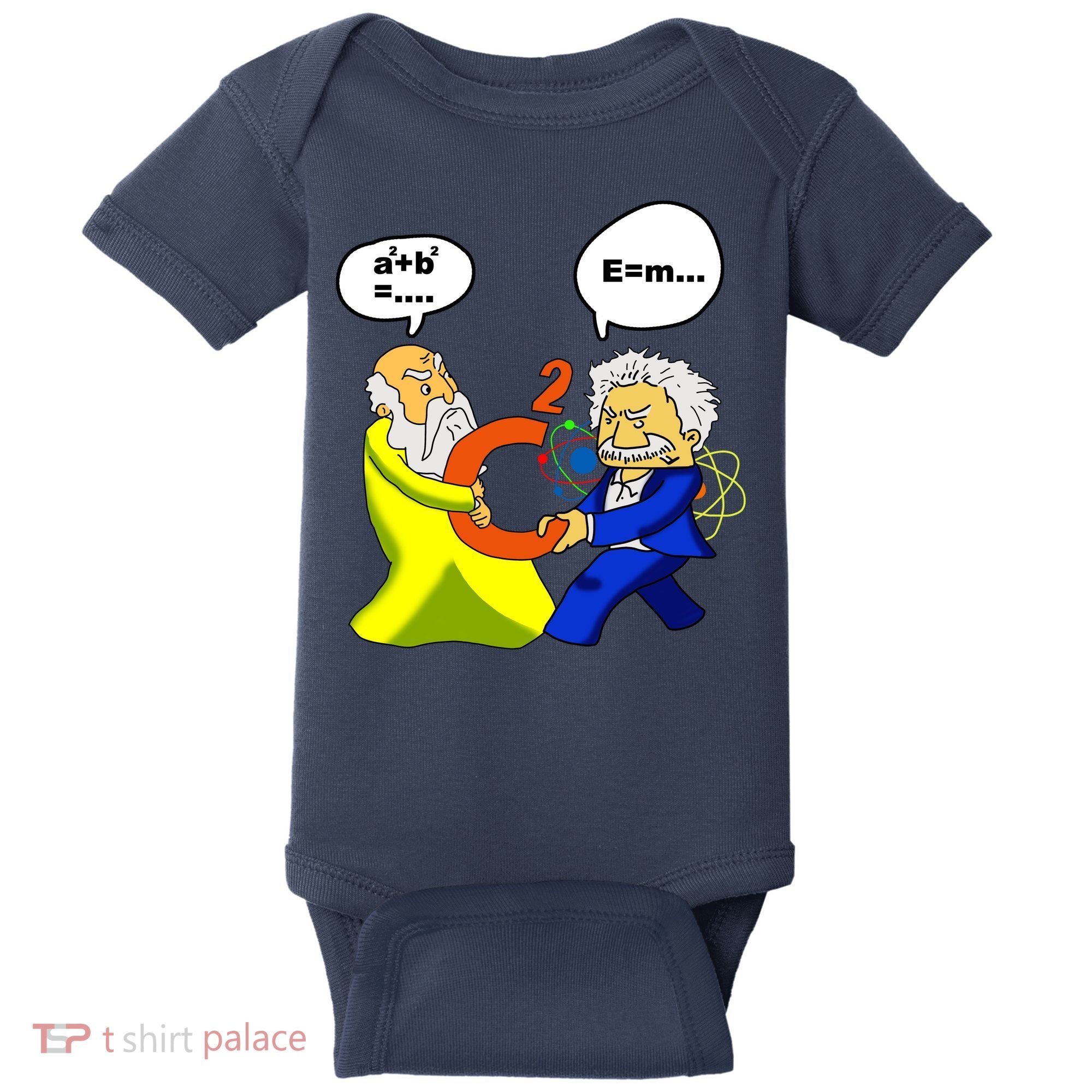 Pythagoras vs Einstein Funny Math Science Baby Bodysuit