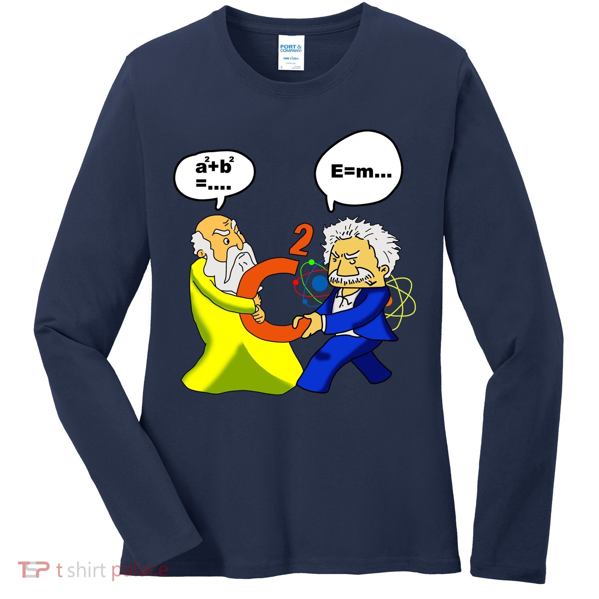 Pythagoras vs Einstein Funny Math Science Women's Long Sleeve Shirt