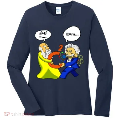 Pythagoras vs Einstein Funny Math Science Women's Long Sleeve Shirt