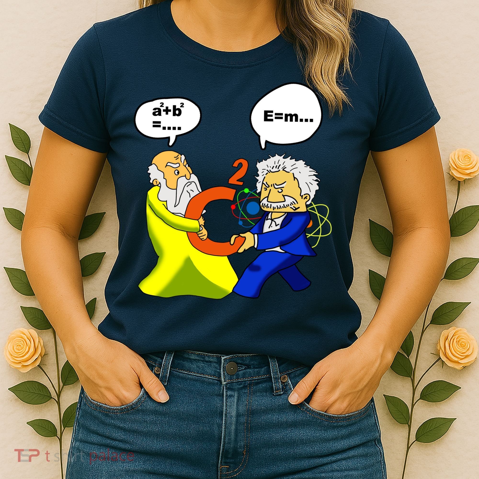 Pythagoras vs Einstein Funny Math Science Women's T-Shirt