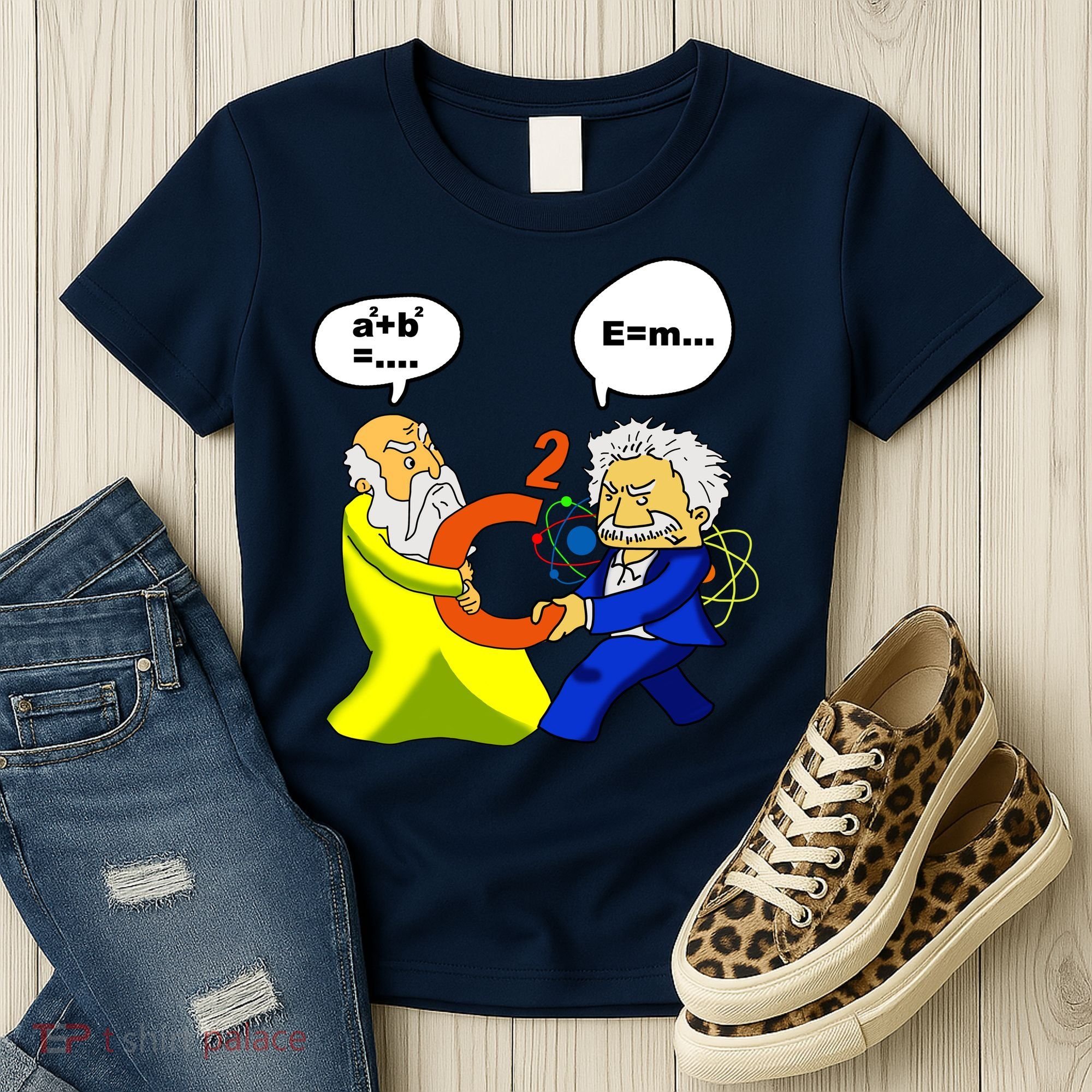 Pythagoras vs Einstein Funny Math Science Women's T-Shirt