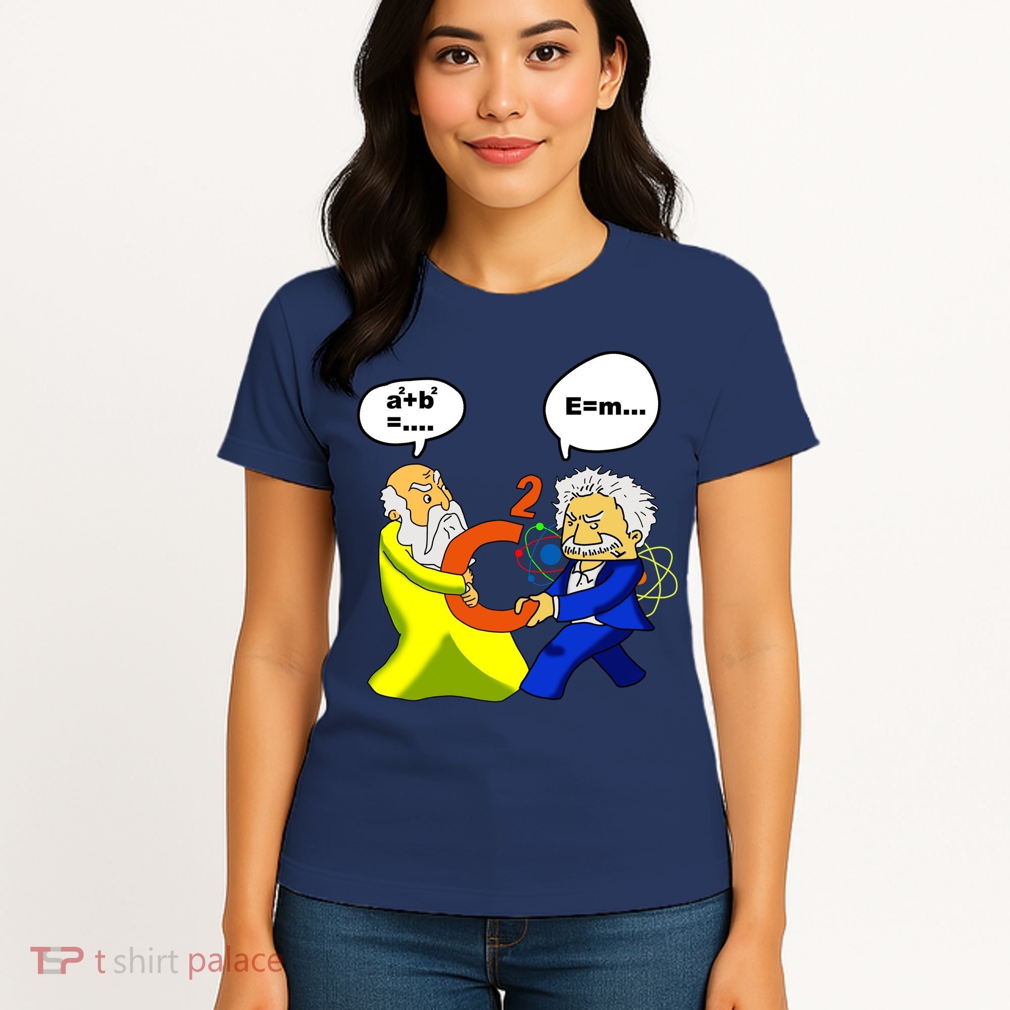 Pythagoras vs Einstein Funny Math Science Women's T-Shirt