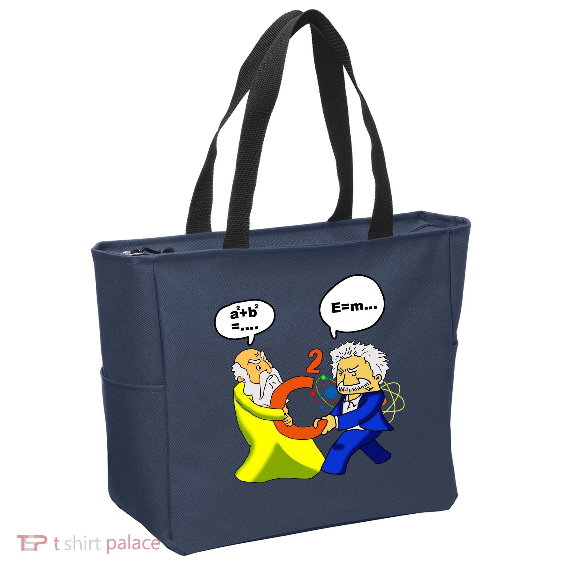 Pythagoras vs Einstein Funny Math Science Tote Bag