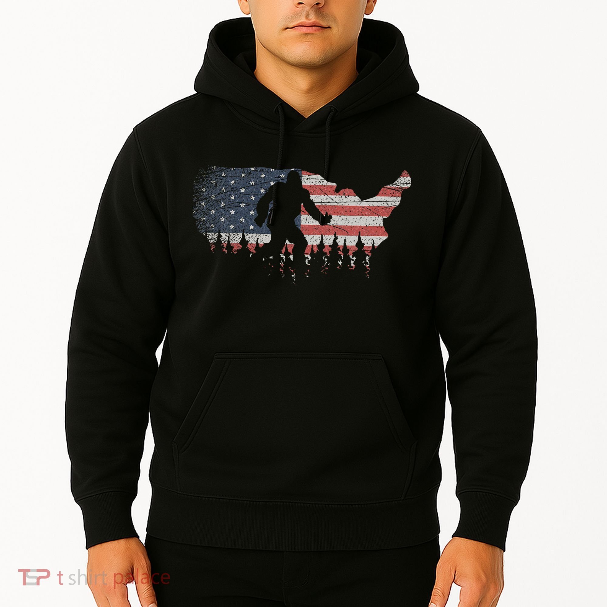 Patriotic Yeti Us Flag Sasquatch Cryptozoology Gift Bigfoot Hoodie