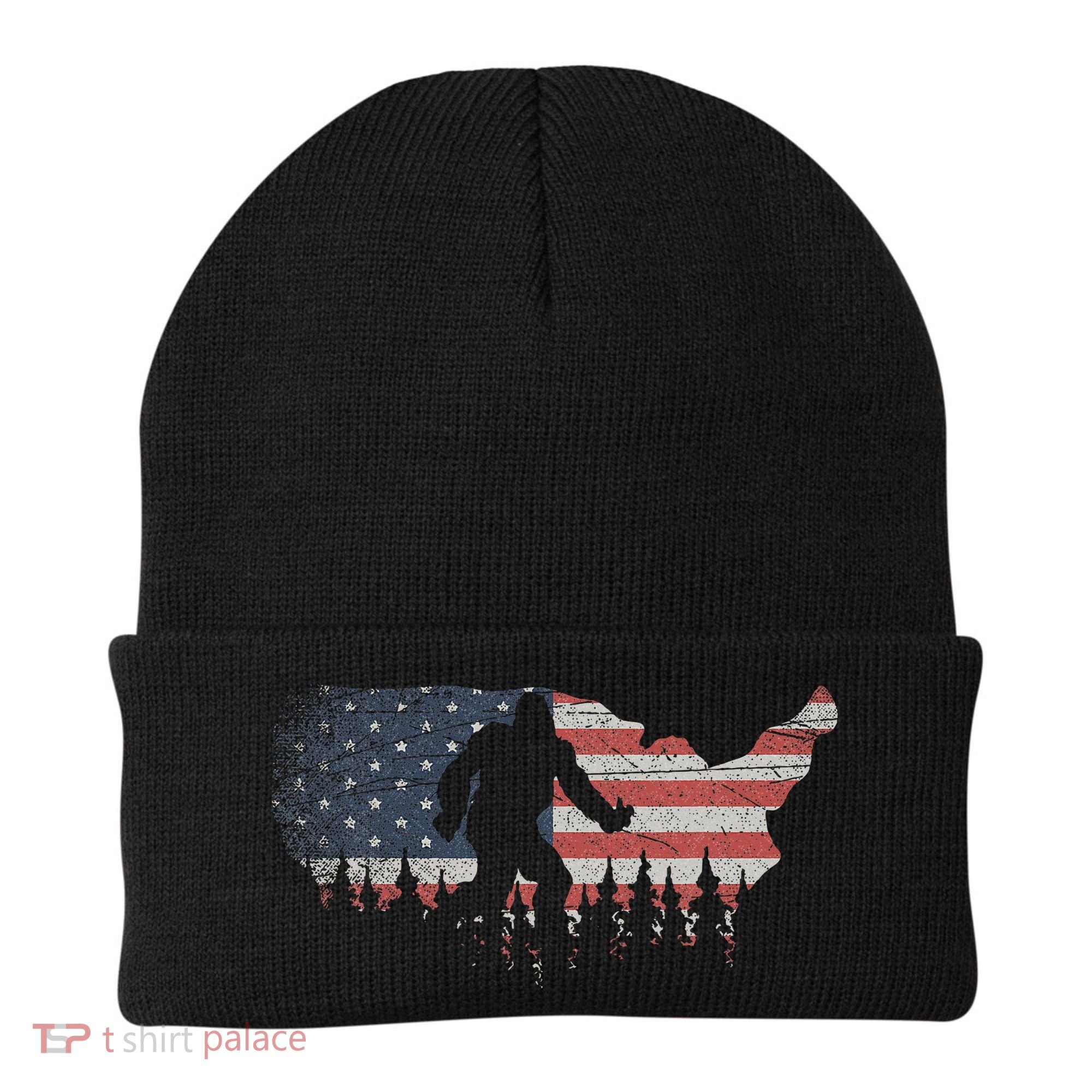 Patriotic Yeti Us Flag Sasquatch Cryptozoology Gift Bigfoot Beanie