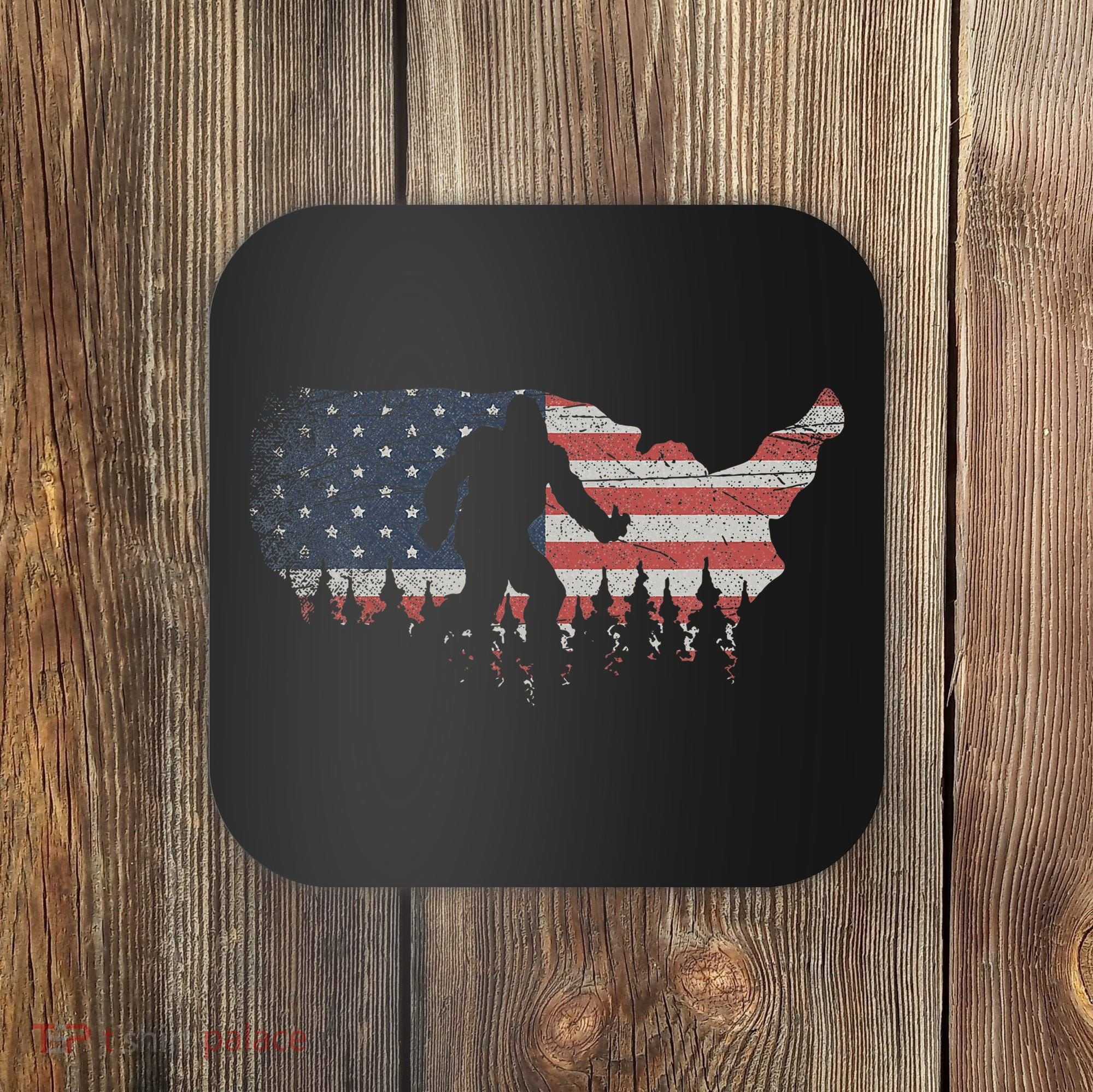 Patriotic Yeti Us Flag Sasquatch Cryptozoology Gift Bigfoot Coaster