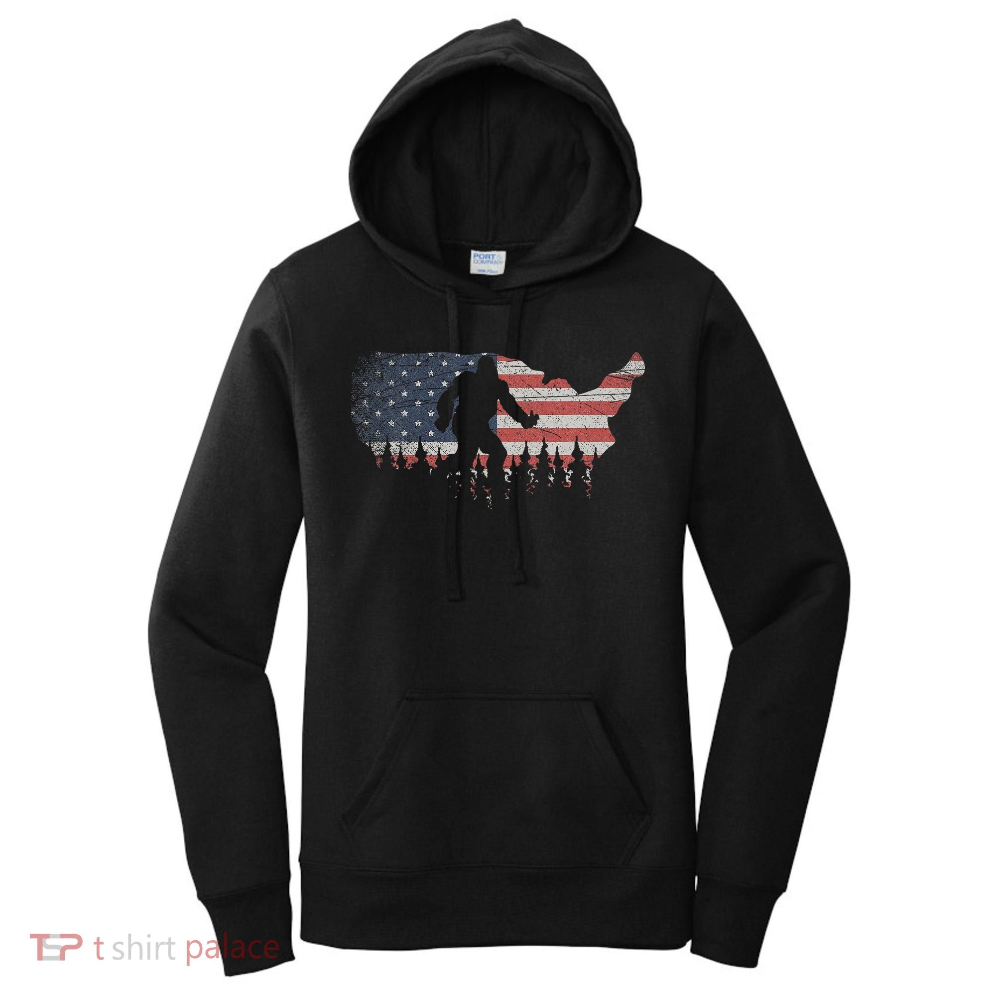 Patriotic Yeti Us Flag Sasquatch Cryptozoology Gift Bigfoot Women's Hoodie