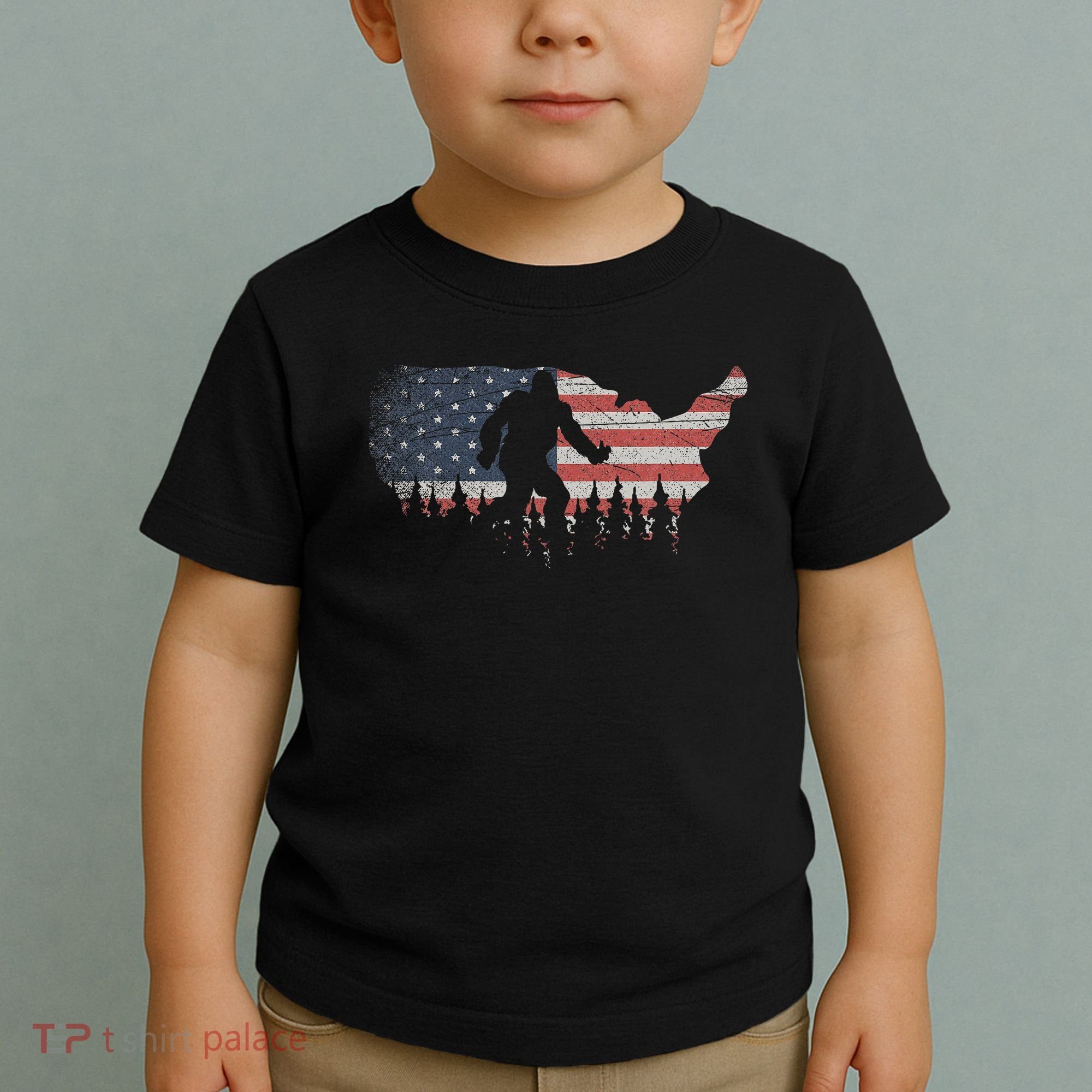 Patriotic Yeti Us Flag Sasquatch Cryptozoology Gift Bigfoot Toddler T-Shirt
