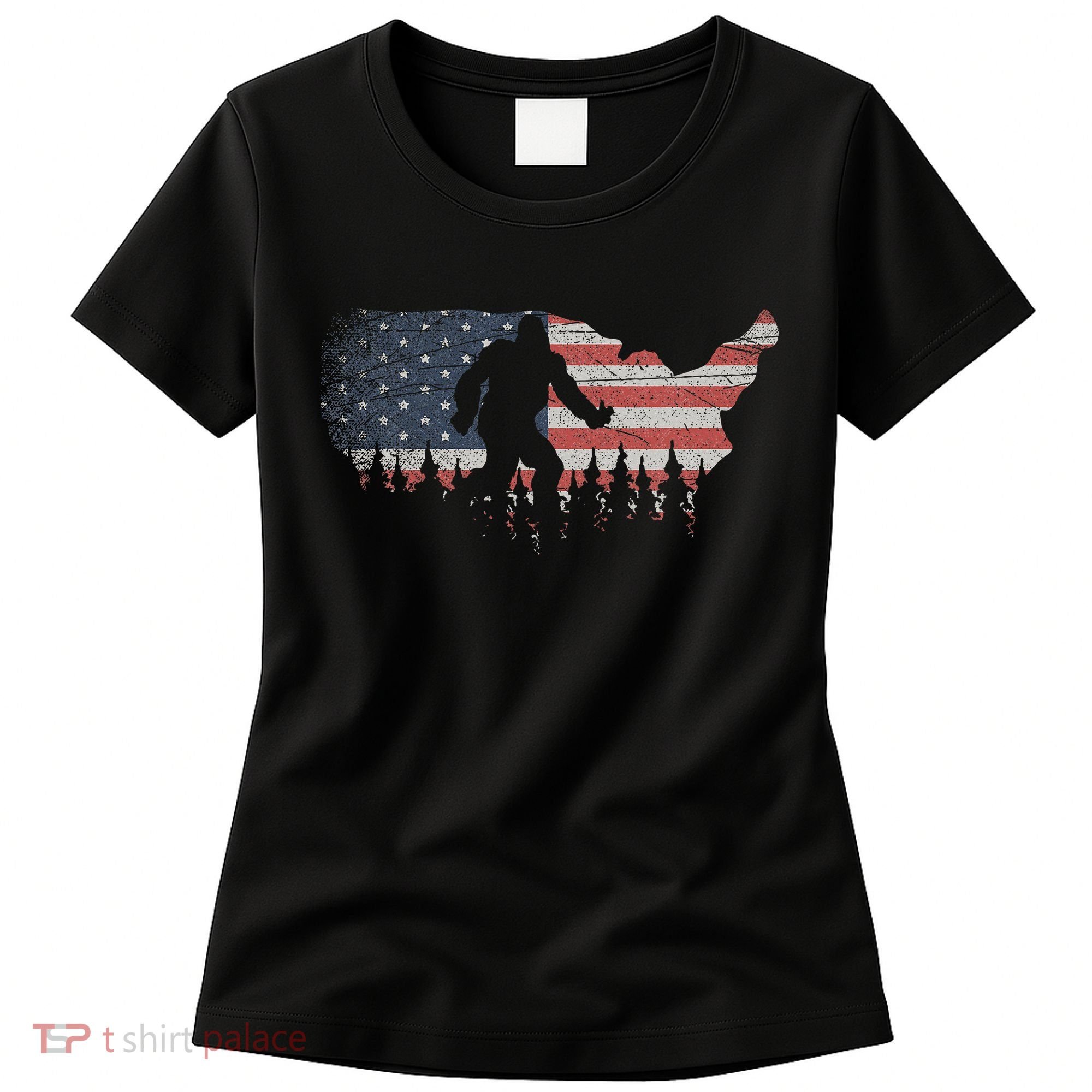 Patriotic Yeti Us Flag Sasquatch Cryptozoology Gift Bigfoot Women's T-Shirt