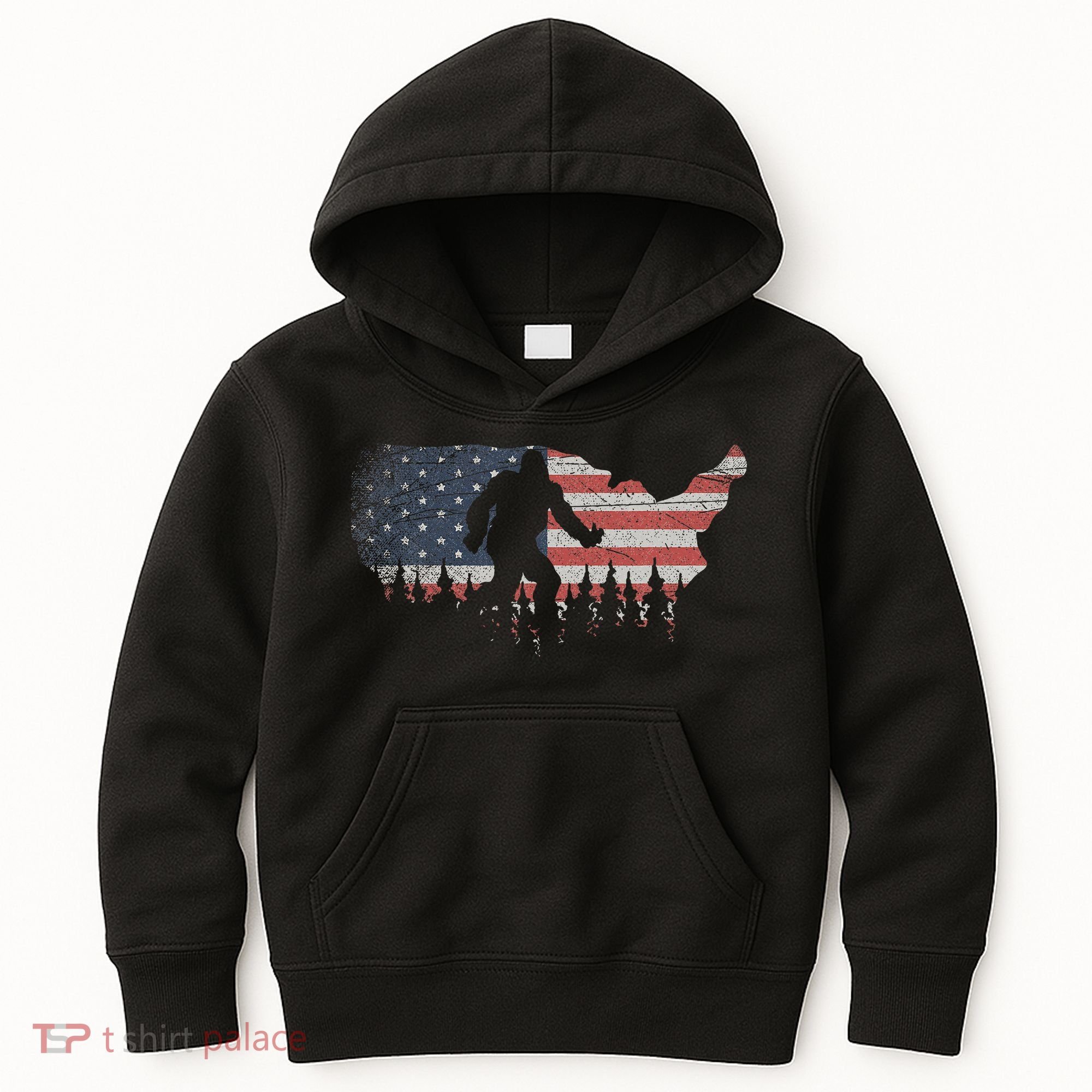 Patriotic Yeti Us Flag Sasquatch Cryptozoology Gift Bigfoot Kids Hoodie