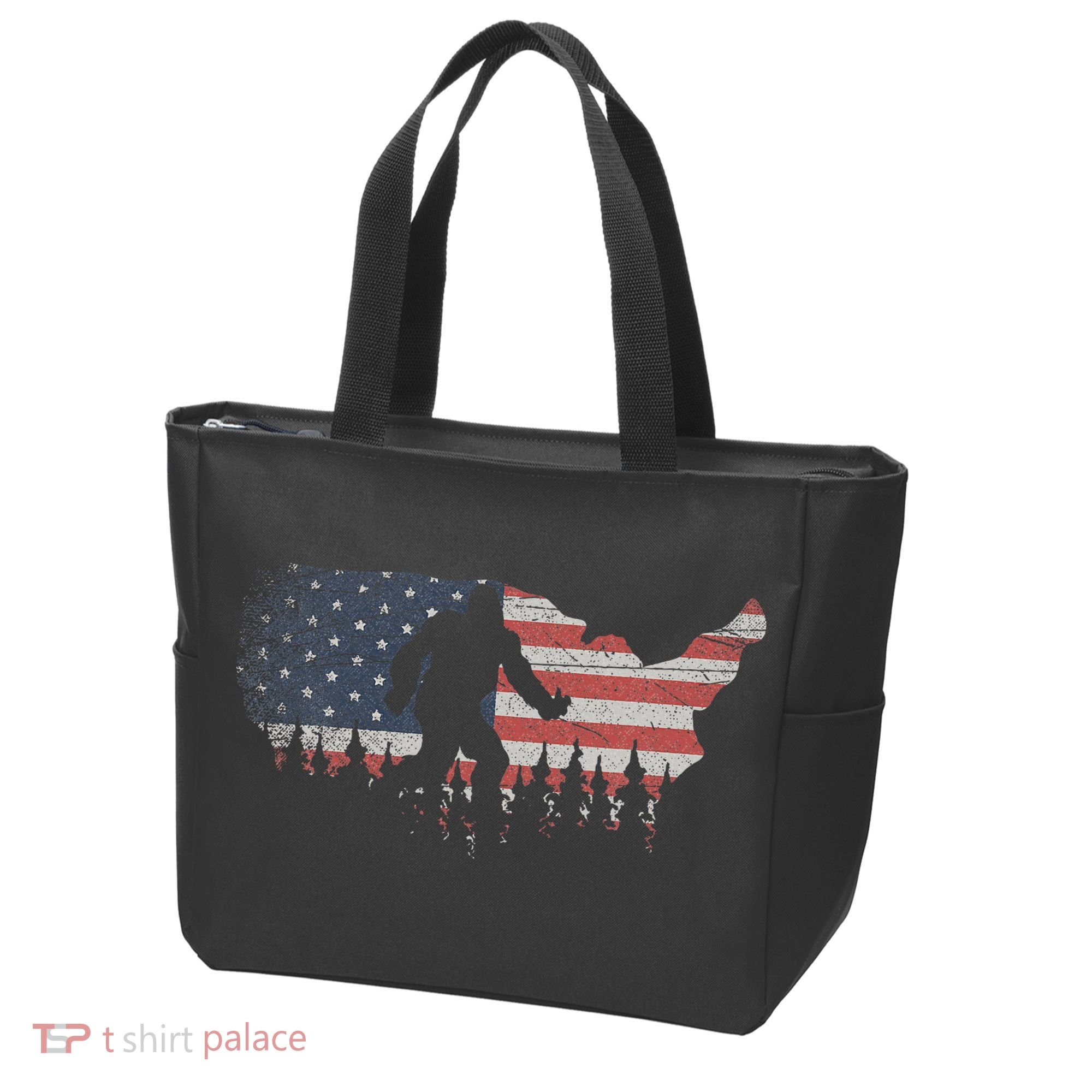 Patriotic Yeti Us Flag Sasquatch Cryptozoology Gift Bigfoot Tote Bag