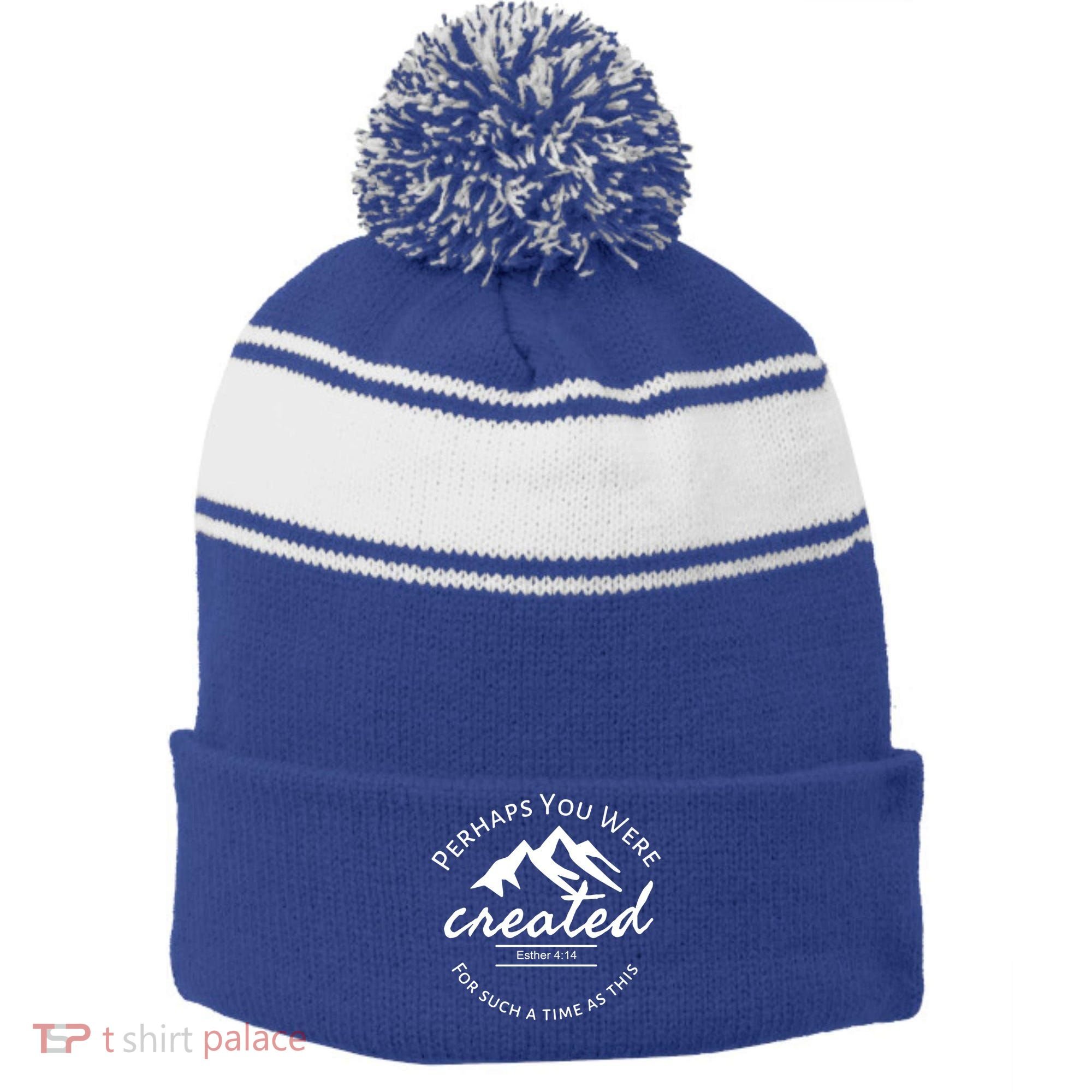 Perhaps You Were Created For Such A Time As This Esther 4 14 Great Gift Stripe Pom Pom Beanie