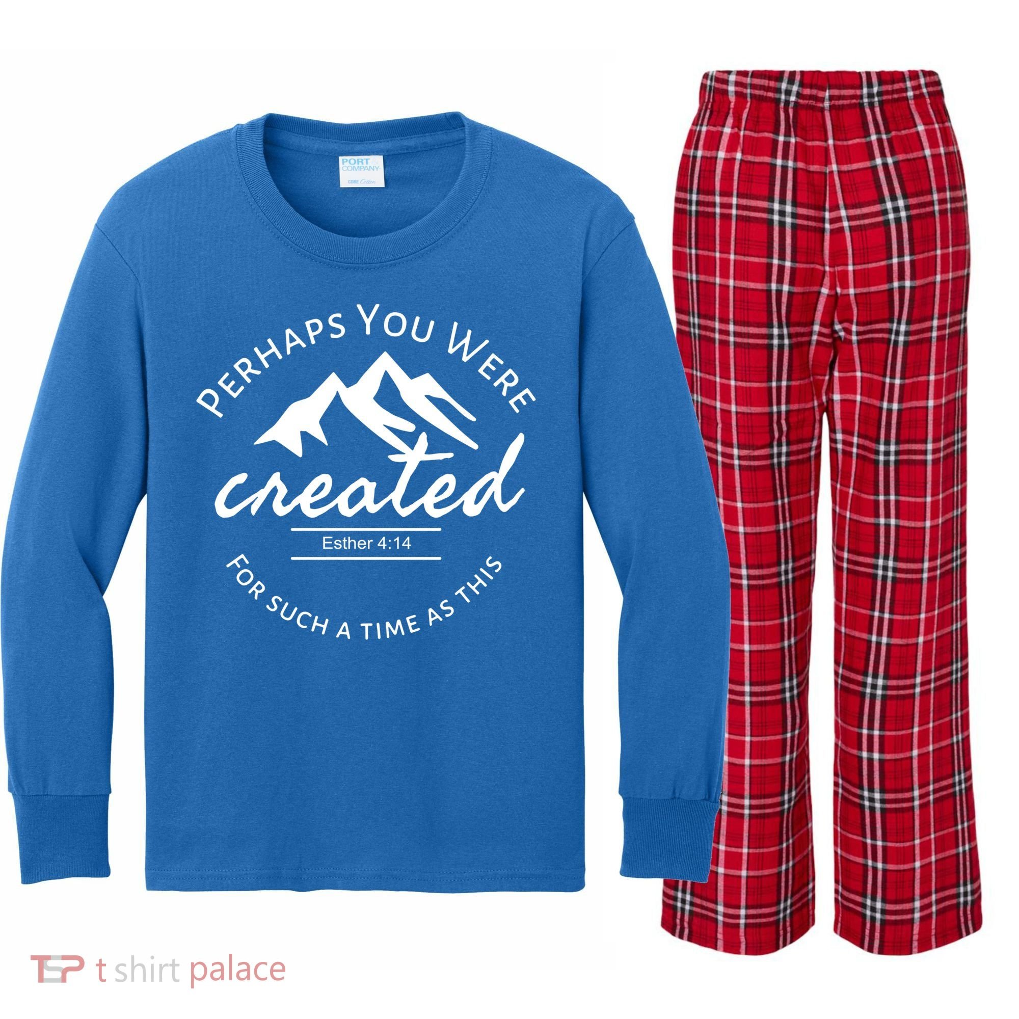 Perhaps You Were Created For Such A Time As This Esther 4 14 Great Gift Kids Long Sleeve Plaid Pajama Set